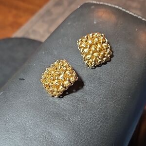 Gold Granulated Dome Clip Earrings